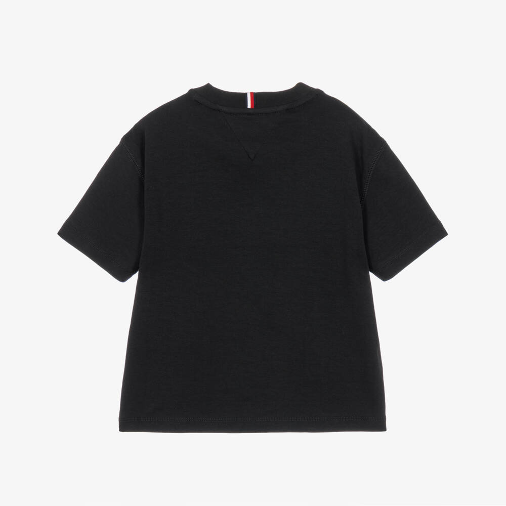 Tommy Hilfiger-Boys Black T-Shirt with Patch Logo | Childrensalon