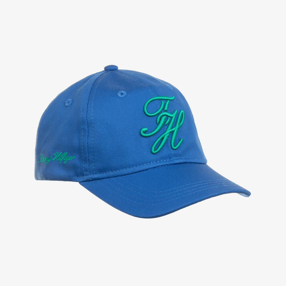 Tommy Hilfiger-Boys Blue Canvas Cap with Script Logo | Childrensalon