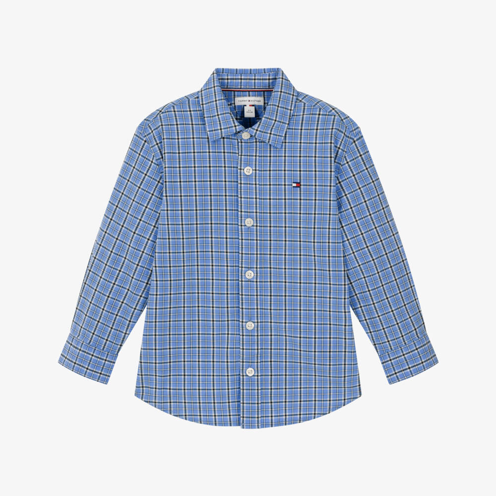 Tommy Hilfiger-Boys Blue Check Poplin Shirt | Childrensalon