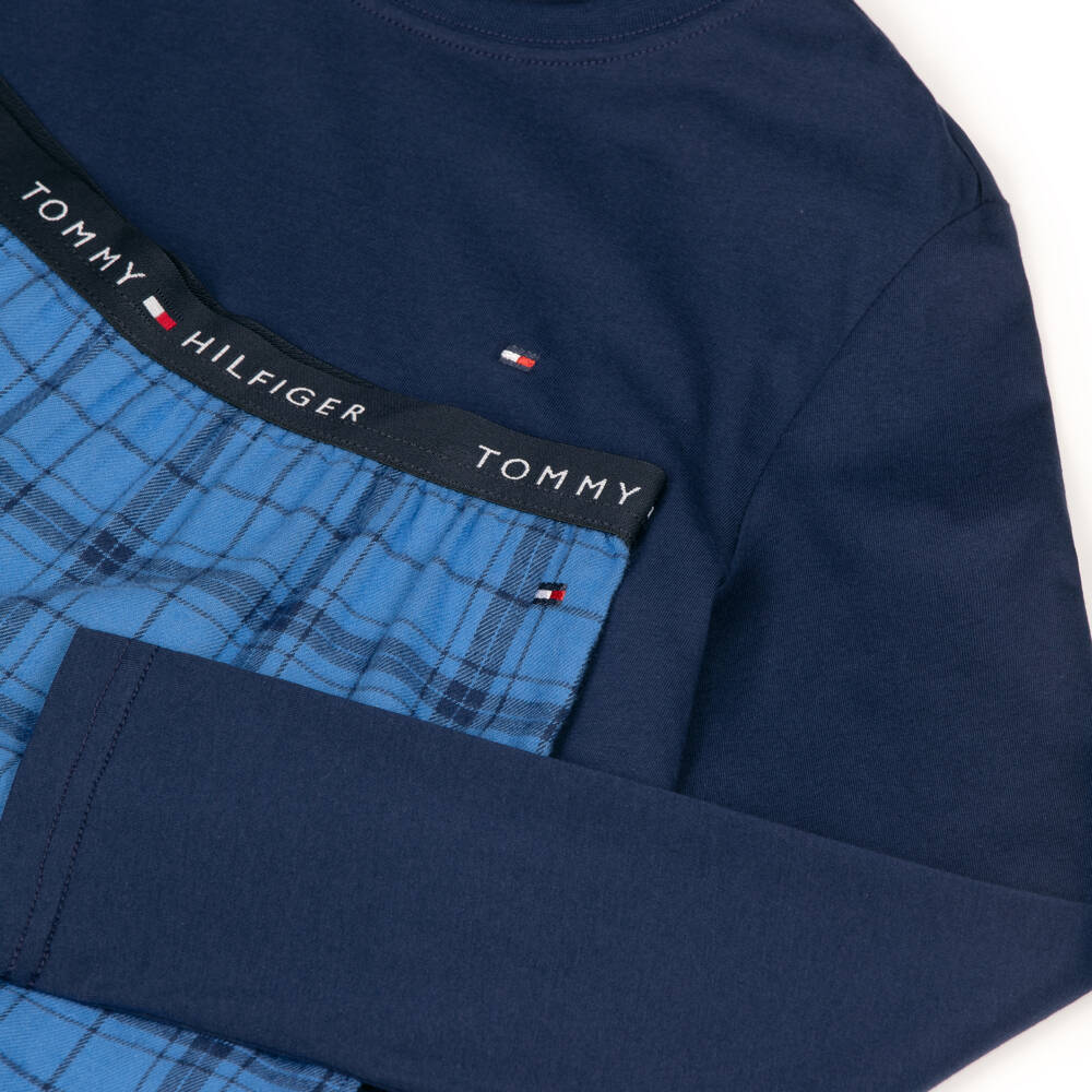 Tommy Hilfiger-Boys Blue Checked Flannel Pyjamas | Childrensalon