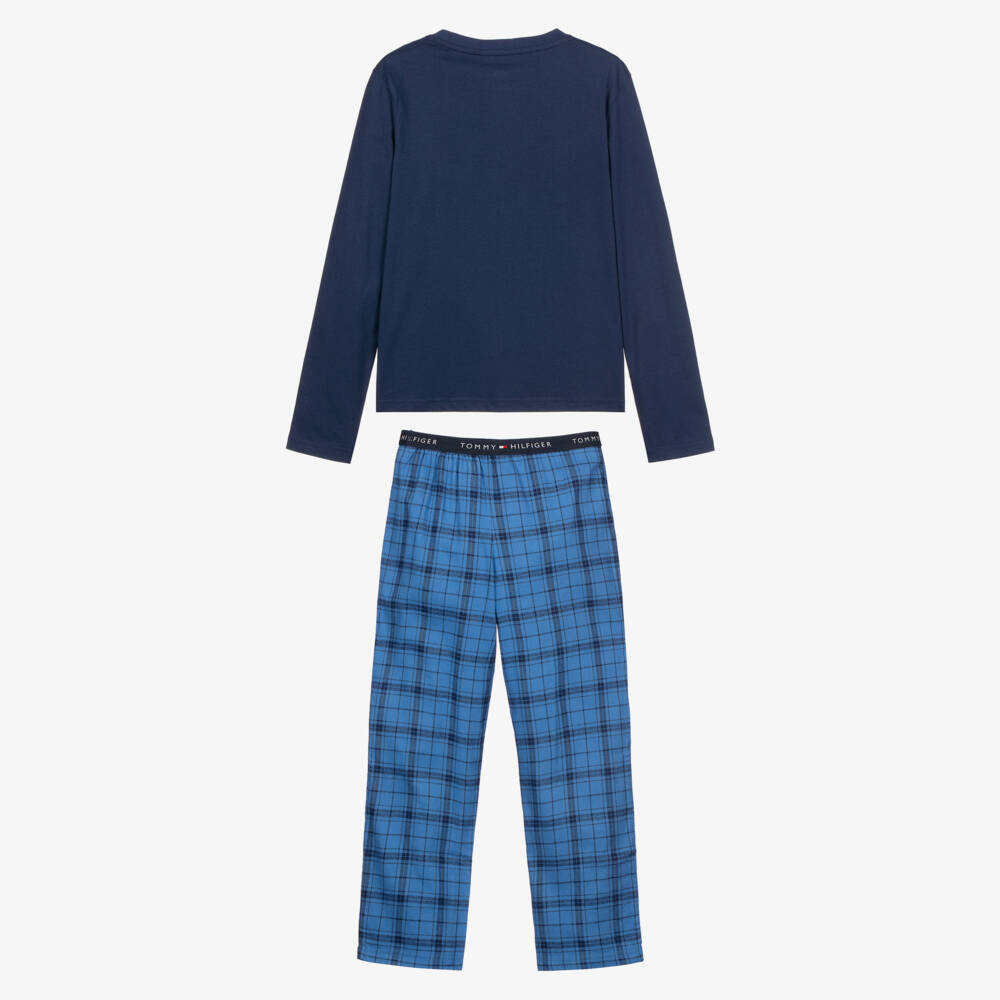 Tommy Hilfiger-Boys Blue Checked Flannel Pyjamas | Childrensalon