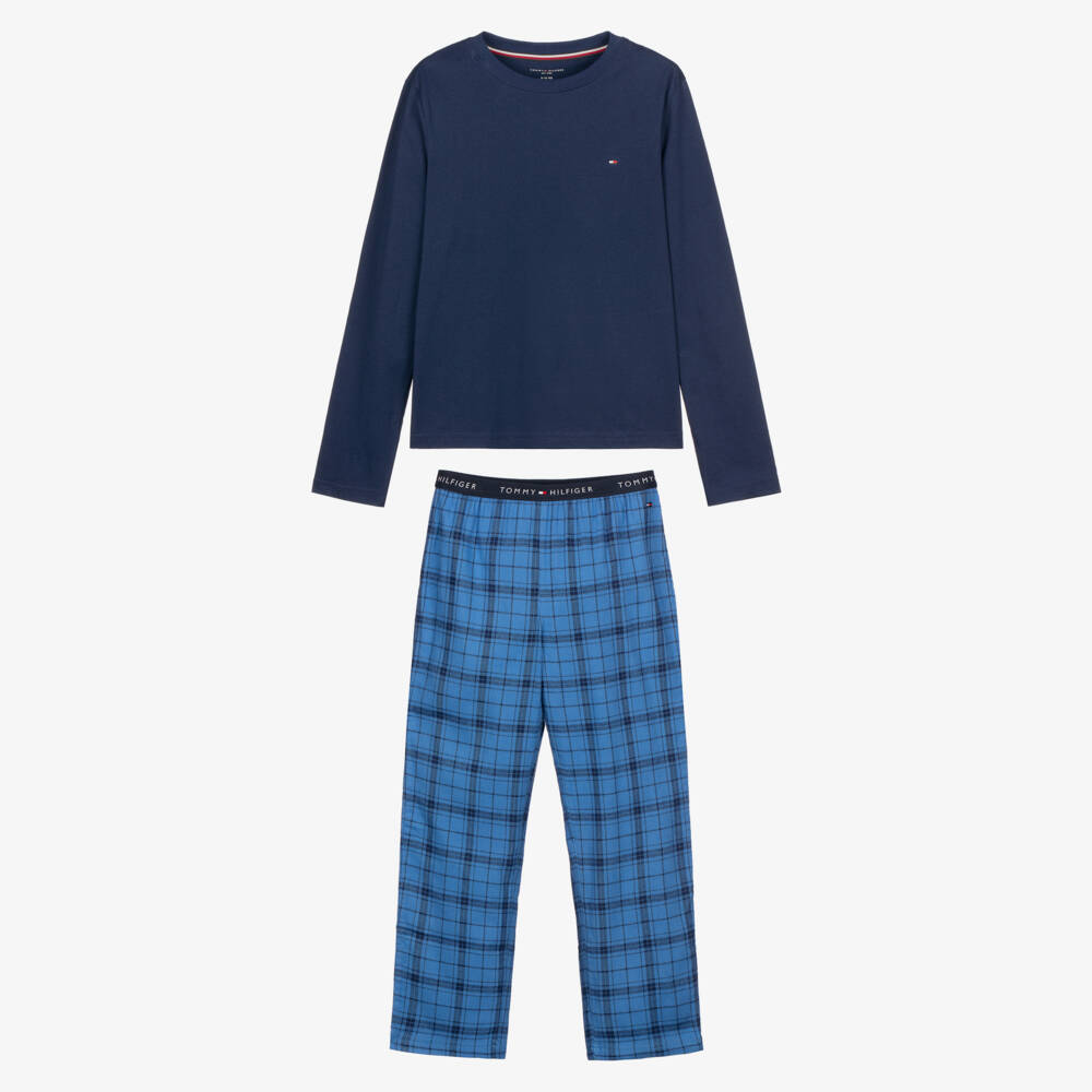 Tommy Hilfiger-Boys Blue Checked Flannel Pyjamas | Childrensalon