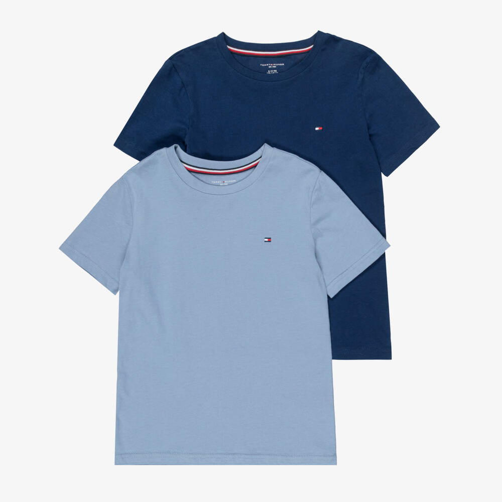 Tommy Hilfiger-Boys Blue Cotton Flag Logo T-Shirts (2 Pack) | Childrensalon