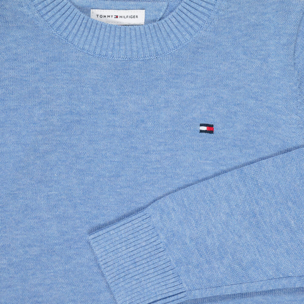 Tommy Hilfiger-Boys Blue Cotton Knit Logo Sweater | Childrensalon