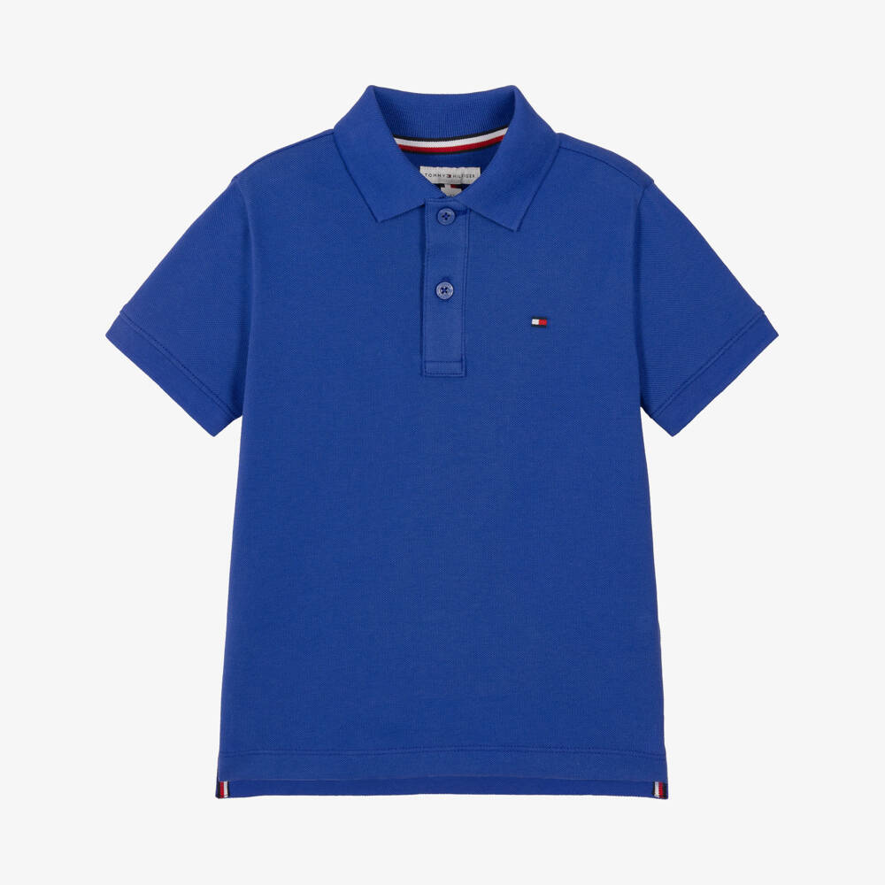 Tommy Hilfiger-Boys Blue Cotton Piqué Polo Shirt with Flag Embroidery | Childrensalon