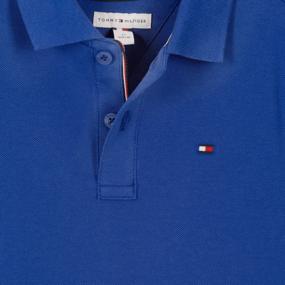 Tommy Hilfiger-Boys Blue Cotton Piqué Polo Shirt with Flag Embroidery | Childrensalon