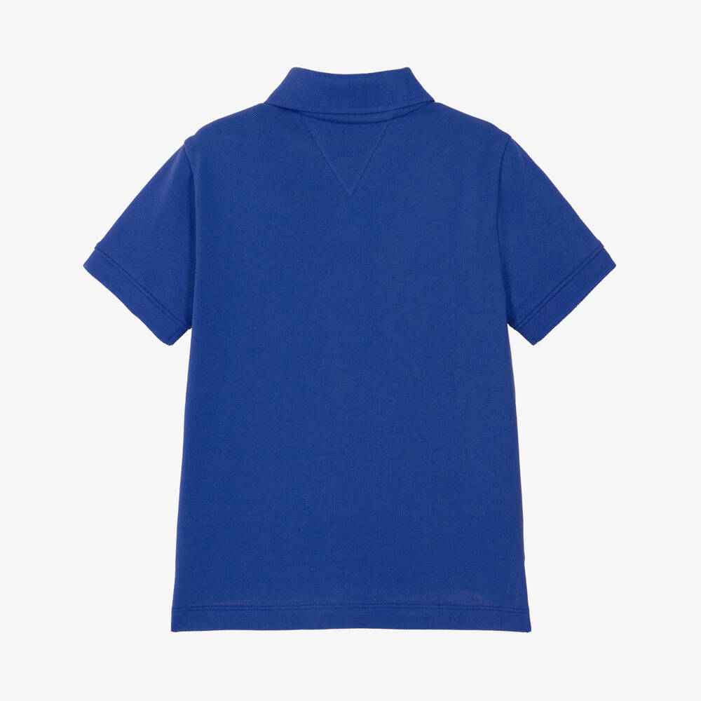 Tommy Hilfiger-Boys Blue Cotton Piqué Polo Shirt with Flag Embroidery | Childrensalon