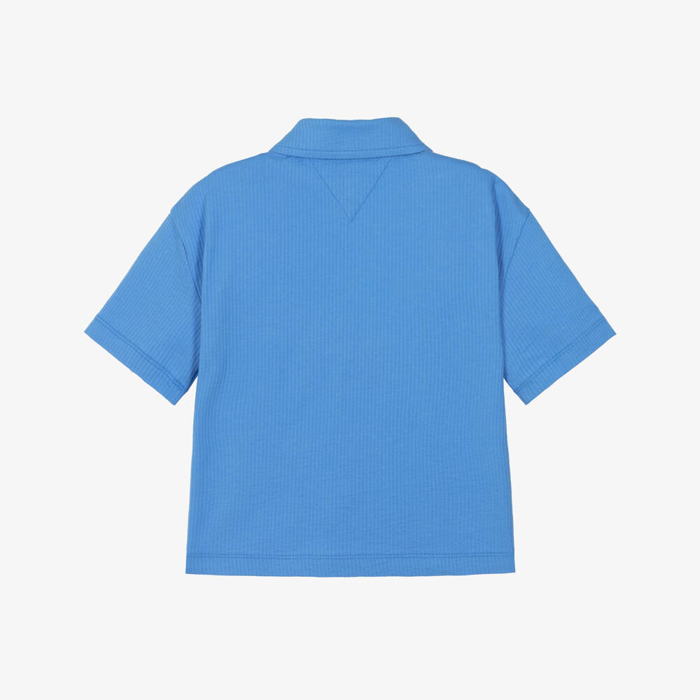 Tommy Hilfiger-Boys Blue Cotton Seersucker Jersey Shirt | Childrensalon