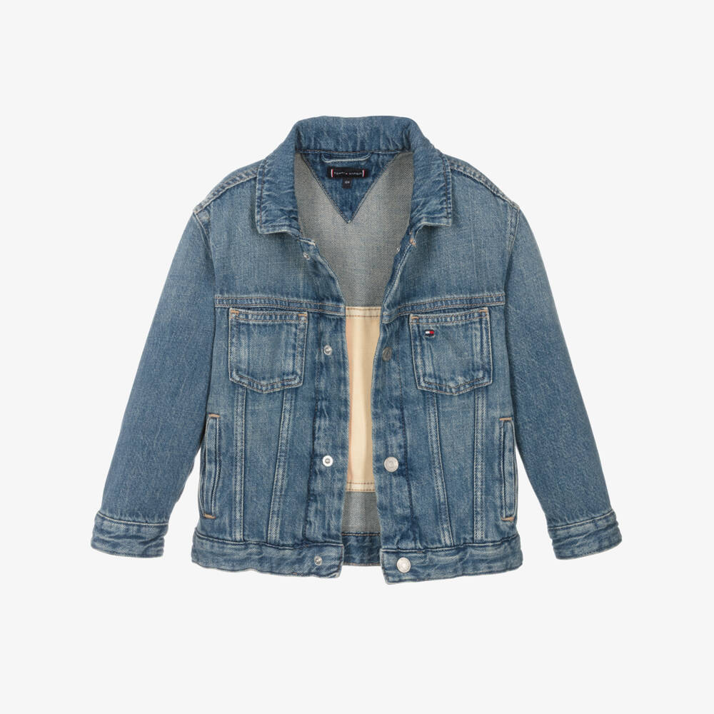 Tommy Hilfiger-جاكيت دنيم بشعار العلم لون أزرق للأولاد  | Childrensalon