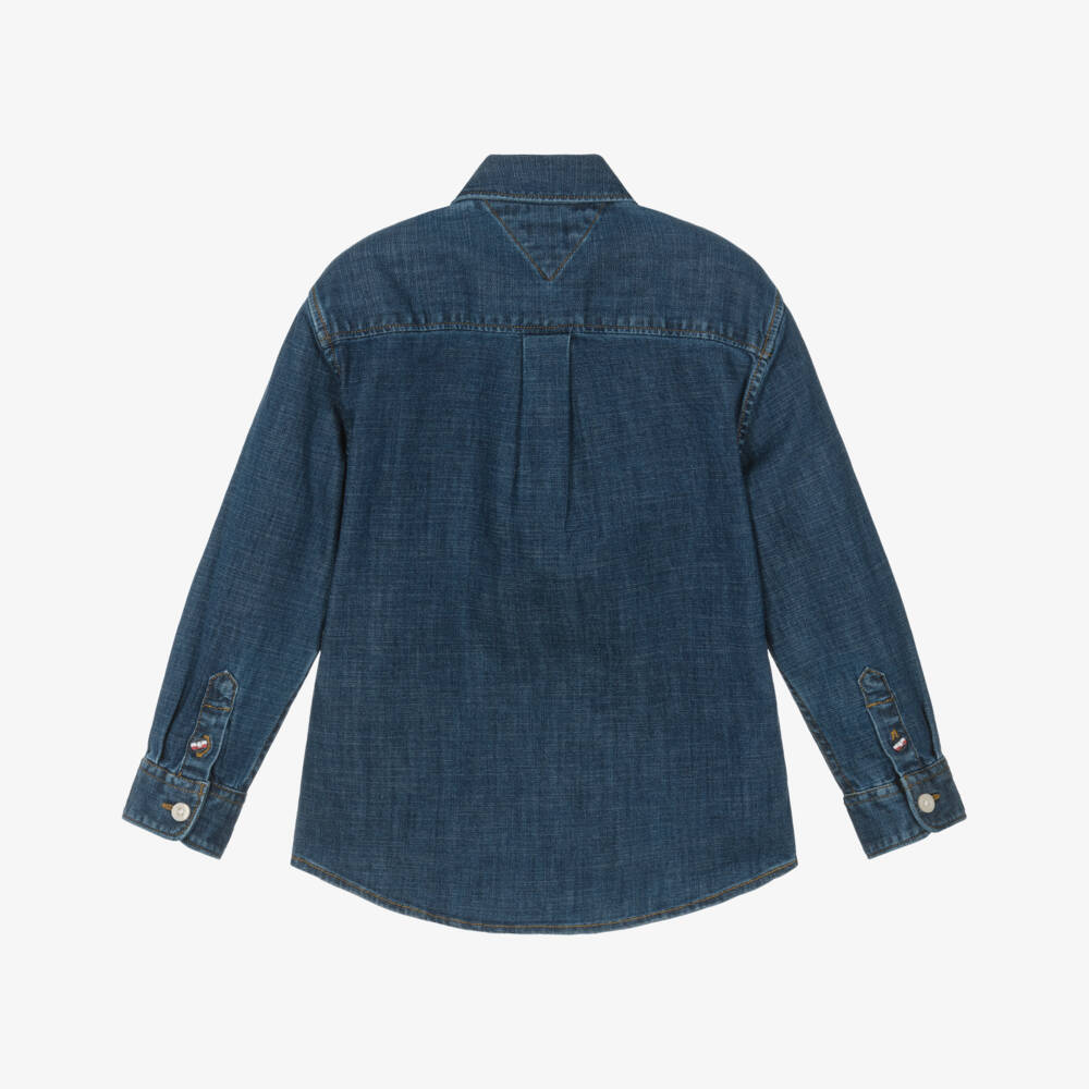Tommy Hilfiger-Boys Blue Denim Look Chambray Shirt | Childrensalon