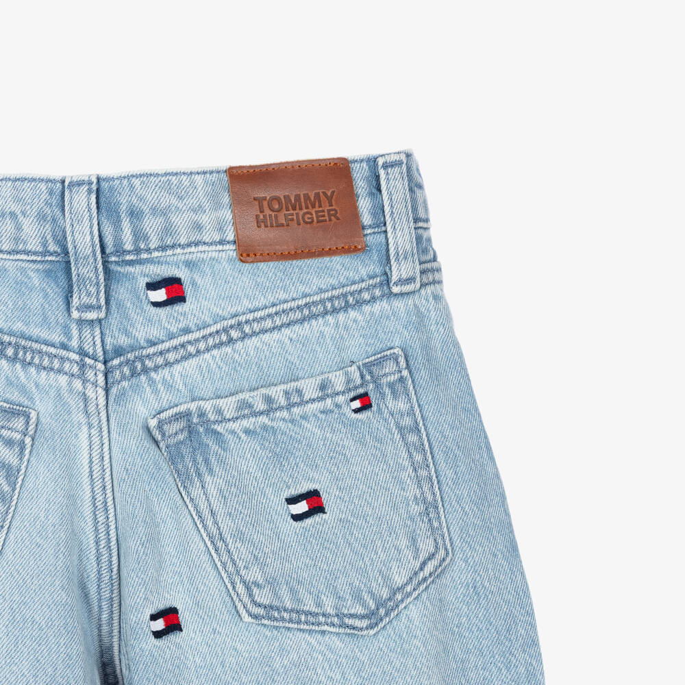 Tommy Hilfiger-Boys Blue Denim Wavy Flag Baggy Shorts | Childrensalon