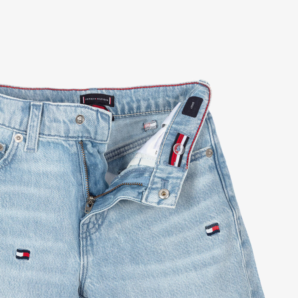 Tommy Hilfiger-Boys Blue Denim Wavy Flag Baggy Shorts | Childrensalon