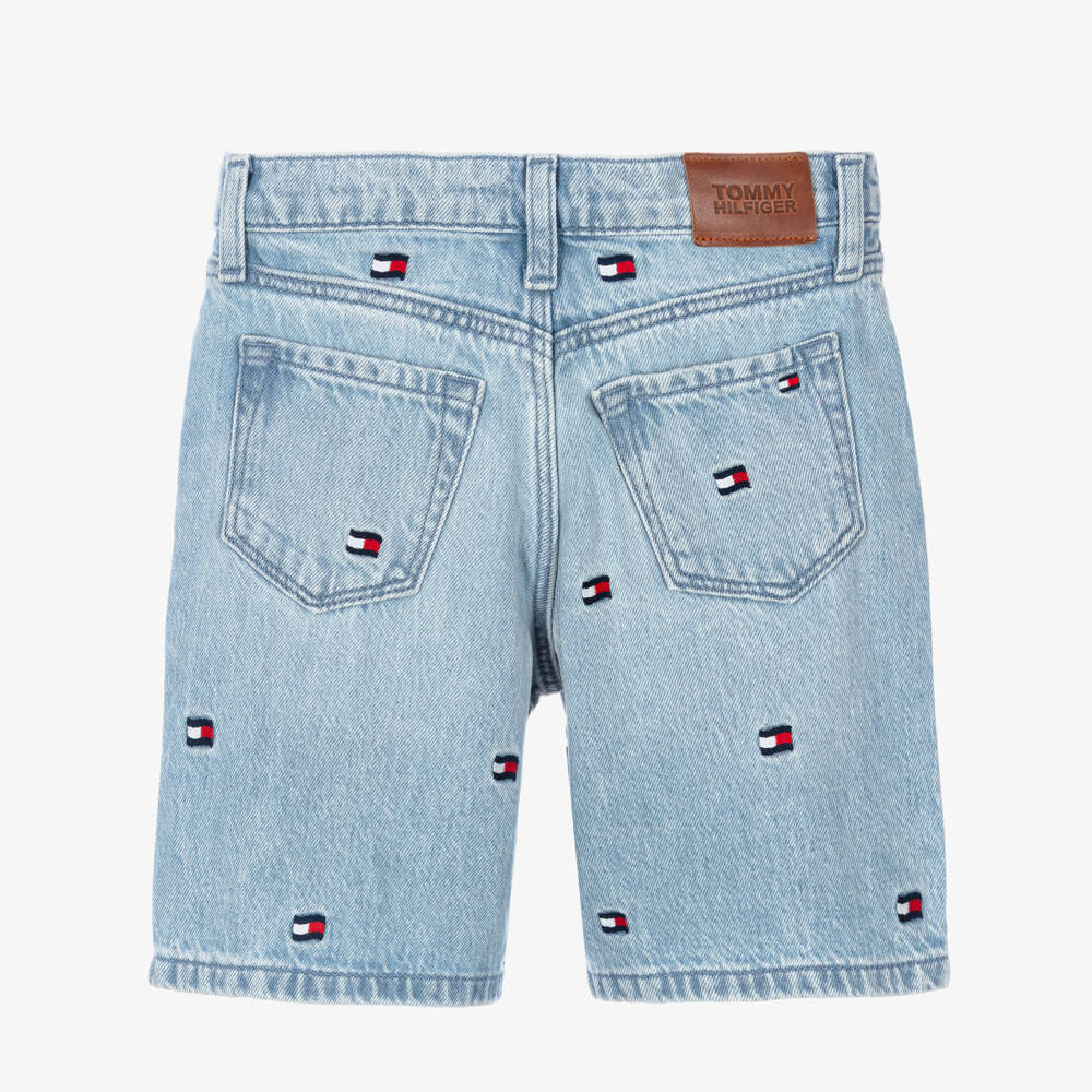 Tommy Hilfiger-Boys Blue Denim Wavy Flag Baggy Shorts | Childrensalon