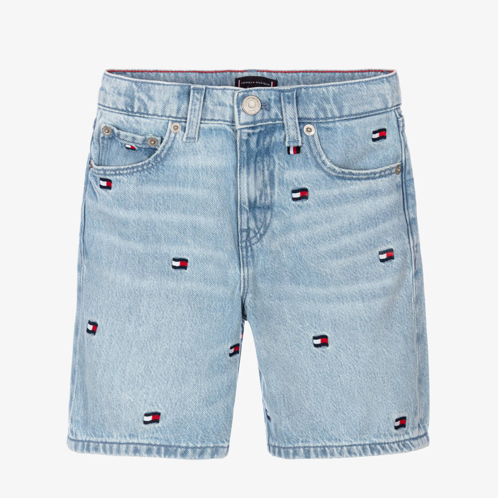 Tommy Hilfiger-Boys Blue Denim Wavy Flag Baggy Shorts | Childrensalon