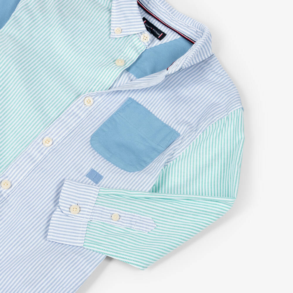 Tommy Hilfiger-قميص قطن مقلم بألوان بلوك أخضر وأزرق للأولاد | Childrensalon