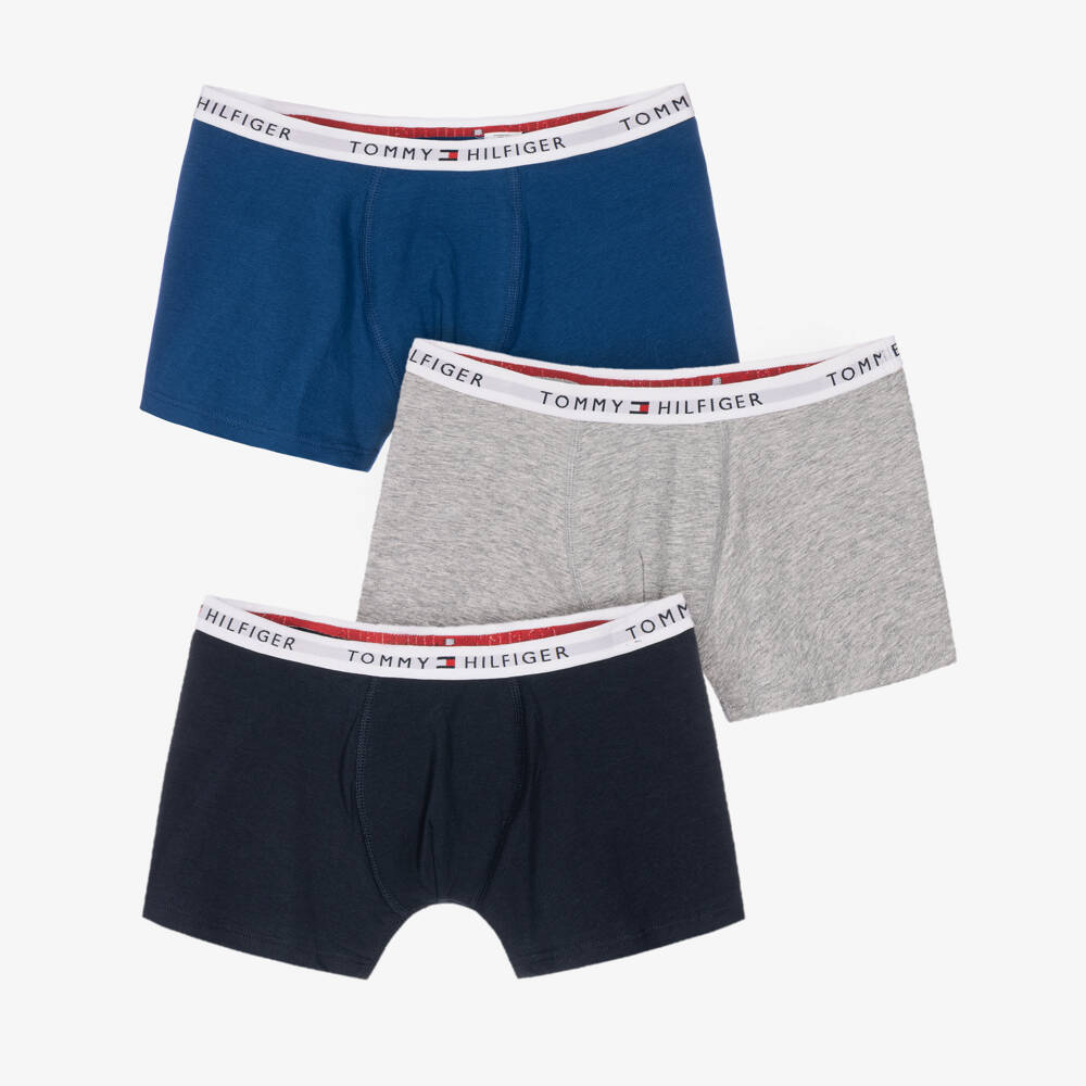 Tommy Hilfiger-Boys Blue & Grey Cotton Boxer Shorts (3 Pack) | Childrensalon
