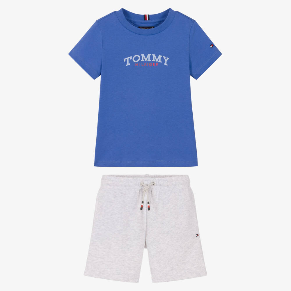 Tommy Hilfiger-Boys Blue & Grey Cotton Jersey Shorts Set | Childrensalon