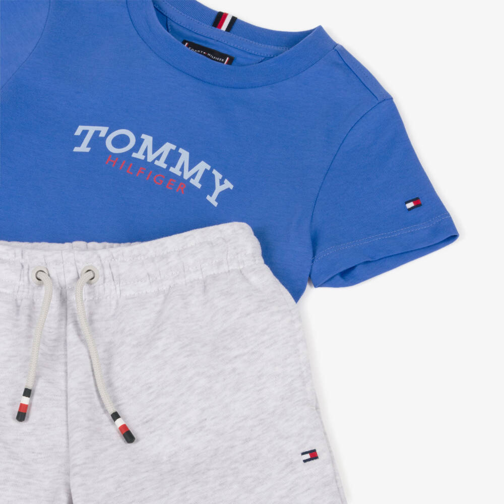 Tommy Hilfiger-Boys Blue & Grey Cotton Jersey Shorts Set | Childrensalon