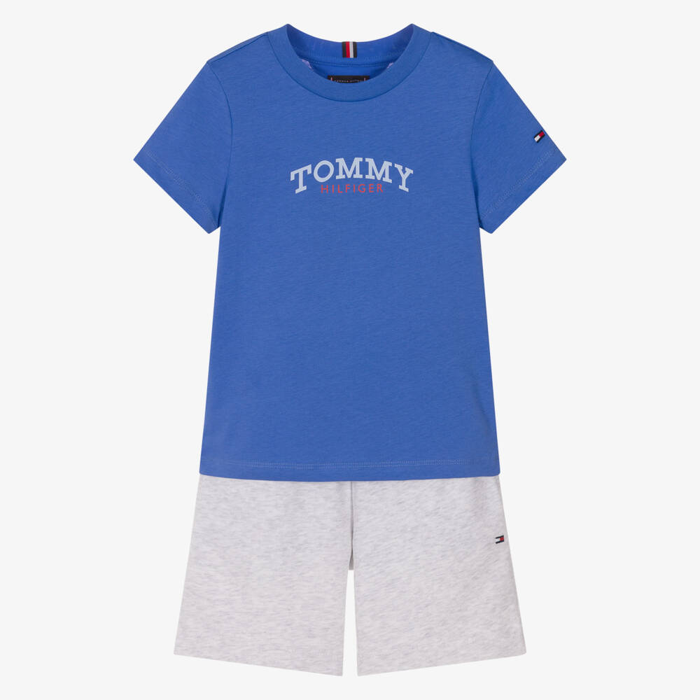 Tommy Hilfiger-Boys Blue & Grey Cotton Jersey Shorts Set | Childrensalon