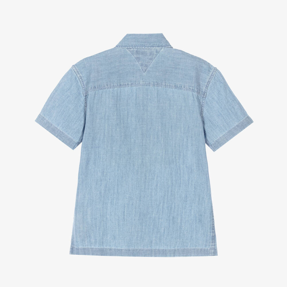 Tommy Hilfiger-Boys Blue Herringbone Weave Chambray Shirt | Childrensalon