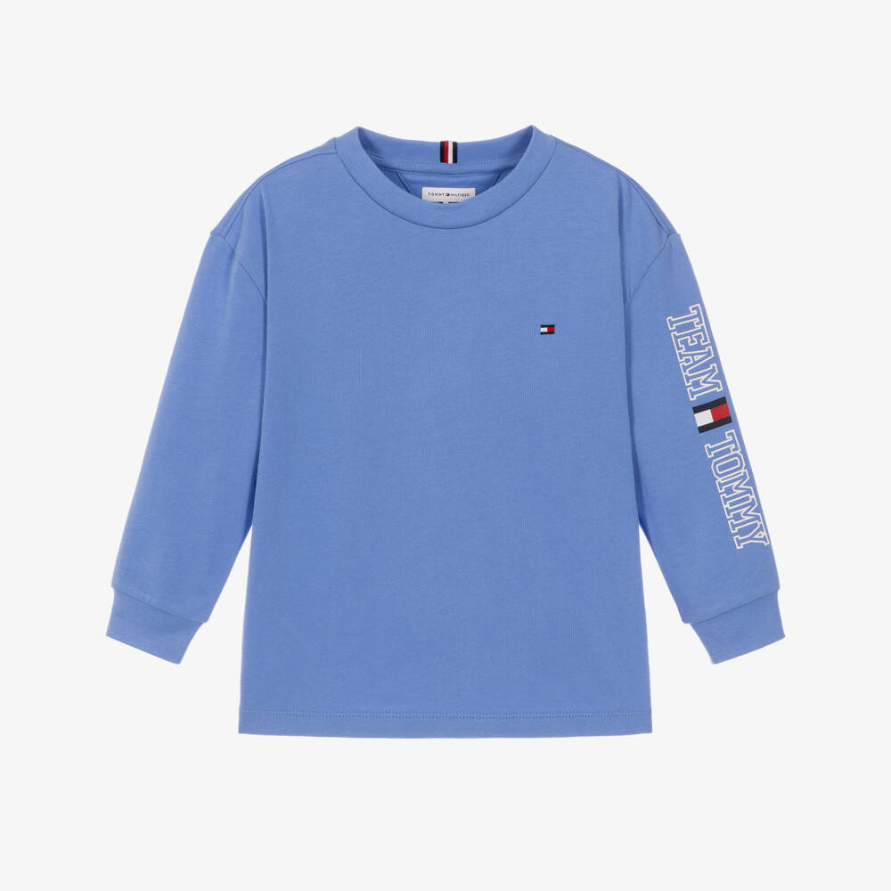 Tommy Hilfiger-Boys Blue Long Sleeved Top with Team Tommy Graphic  | Childrensalon