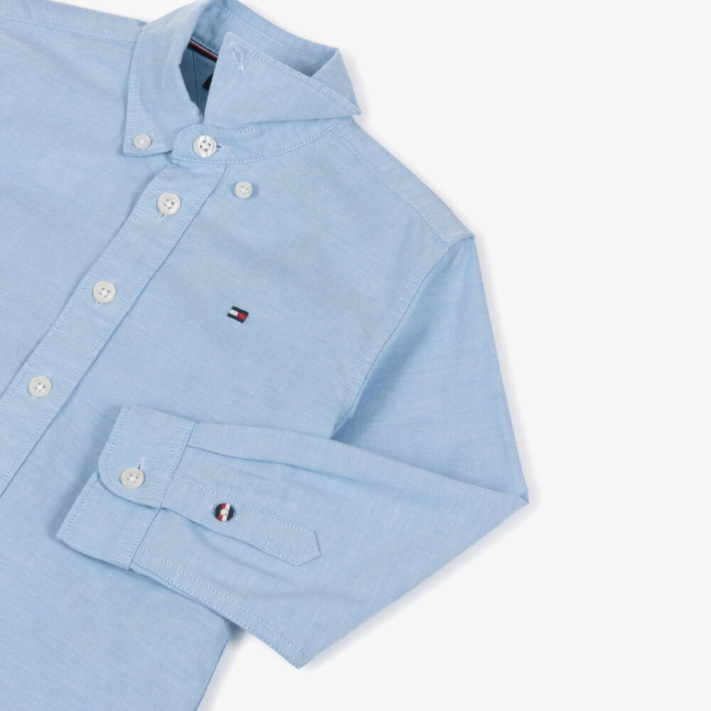 Tommy Hilfiger-Boys Blue Oxford Cotton Long-Sleeved Shirt | Childrensalon