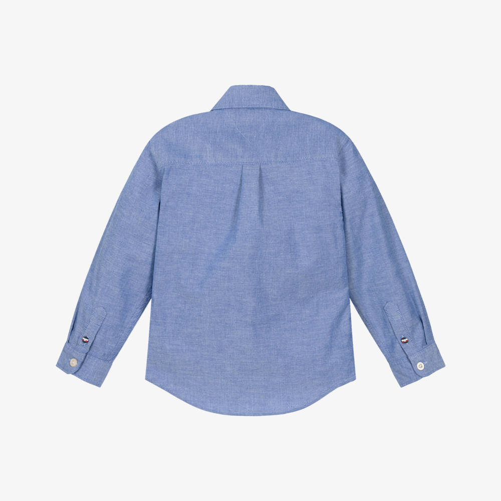 Tommy Hilfiger-Boys Blue Oxford Cotton Shirt with Flag Logo | Childrensalon