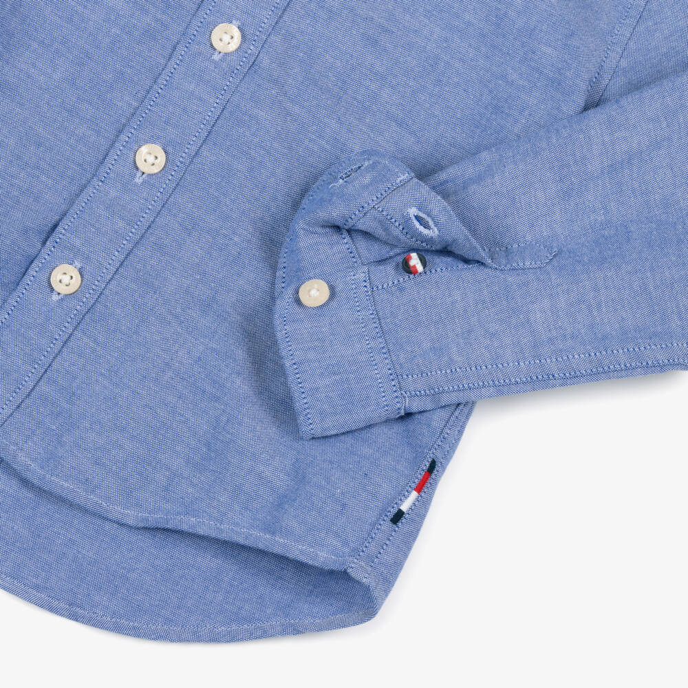Tommy Hilfiger-Boys Blue Oxford Cotton Shirt with Flag Logo | Childrensalon