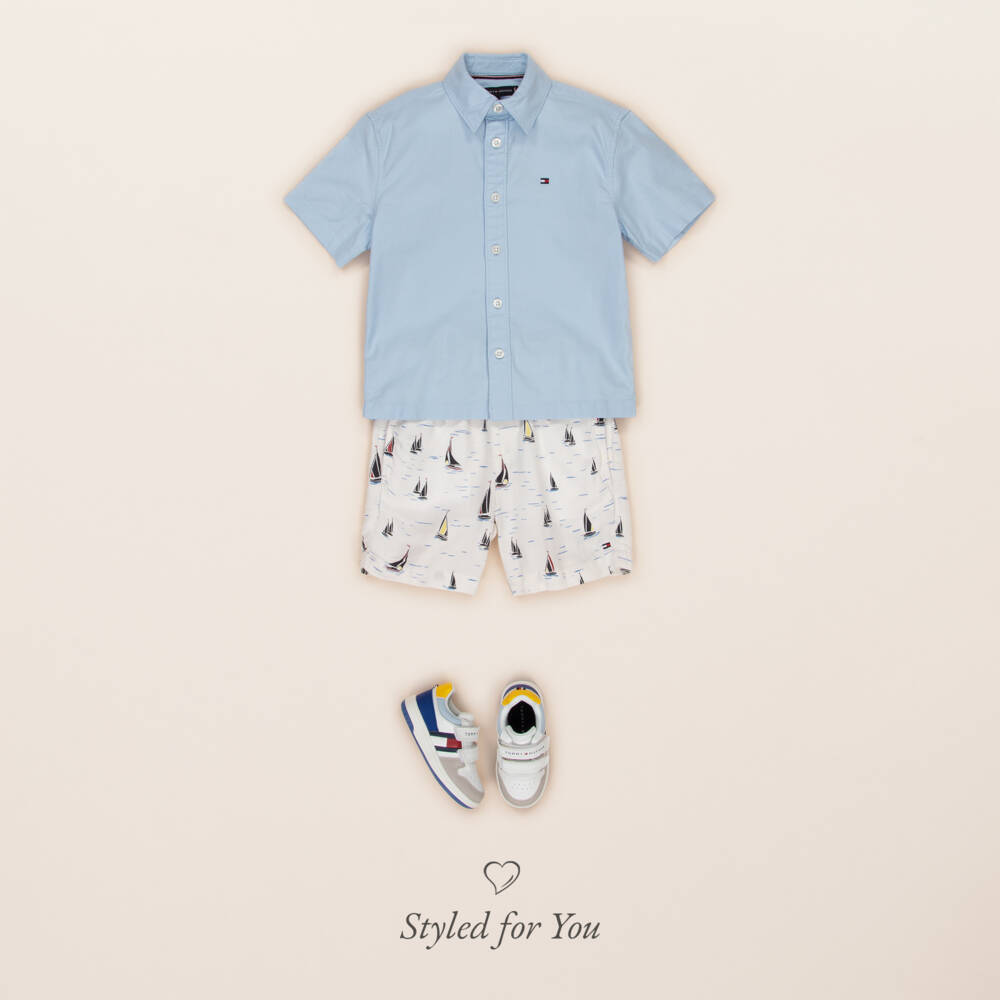 Tommy Hilfiger-Boys Blue Oxford Cotton Short Sleeved Shirt | Childrensalon