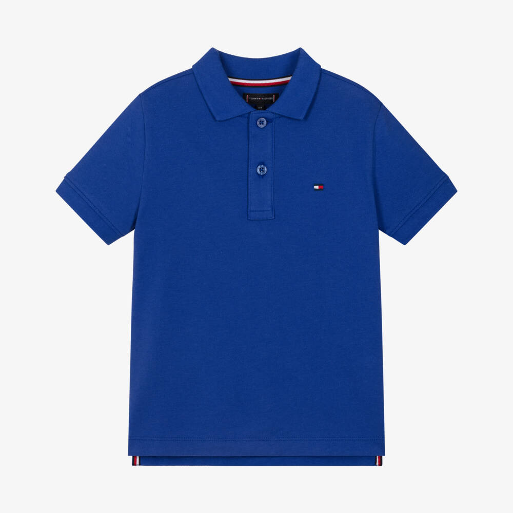 Tommy Hilfiger-Boys Blue Piqué Polo Shirt with Signature Trims | Childrensalon