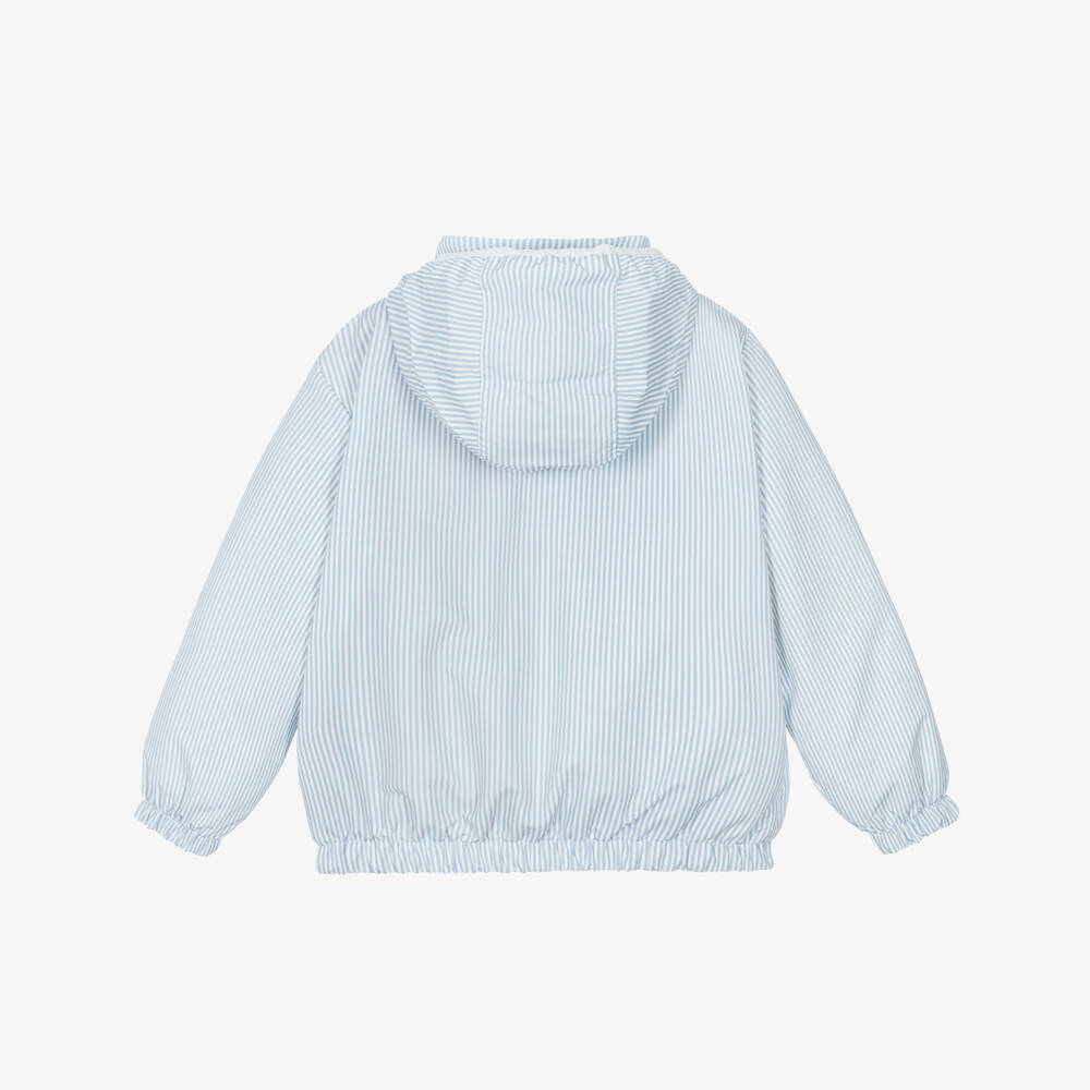 Tommy Hilfiger-Boys Blue Striped Jacket with Pack-Away Hood | Childrensalon