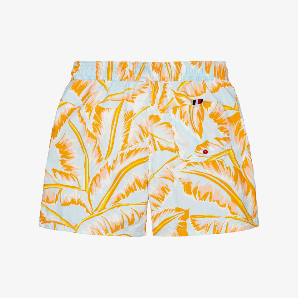 Tommy Hilfiger-Boys Blue Swim Shorts with Orange Leaf Print | Childrensalon