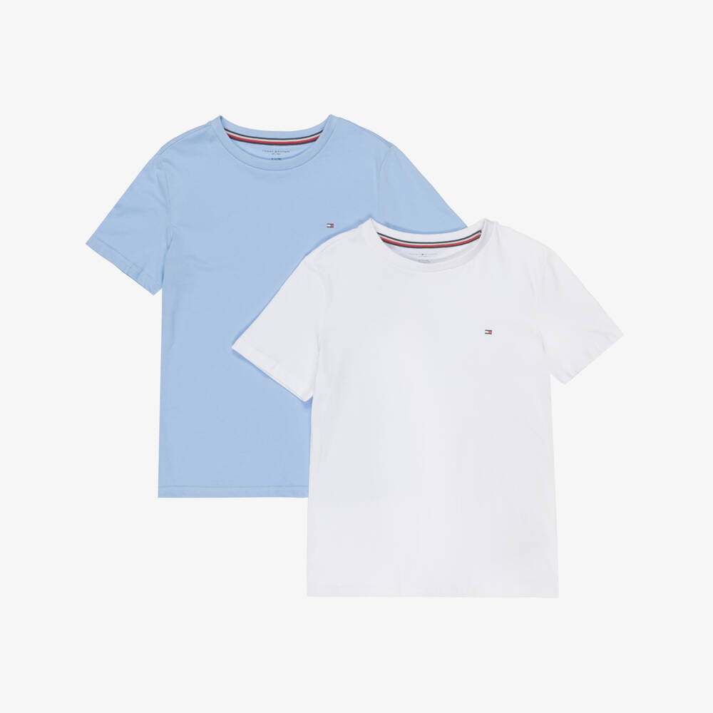Tommy Hilfiger-Boys Blue & White Cotton Flag Logo T-Shirts (2 Pack) | Childrensalon