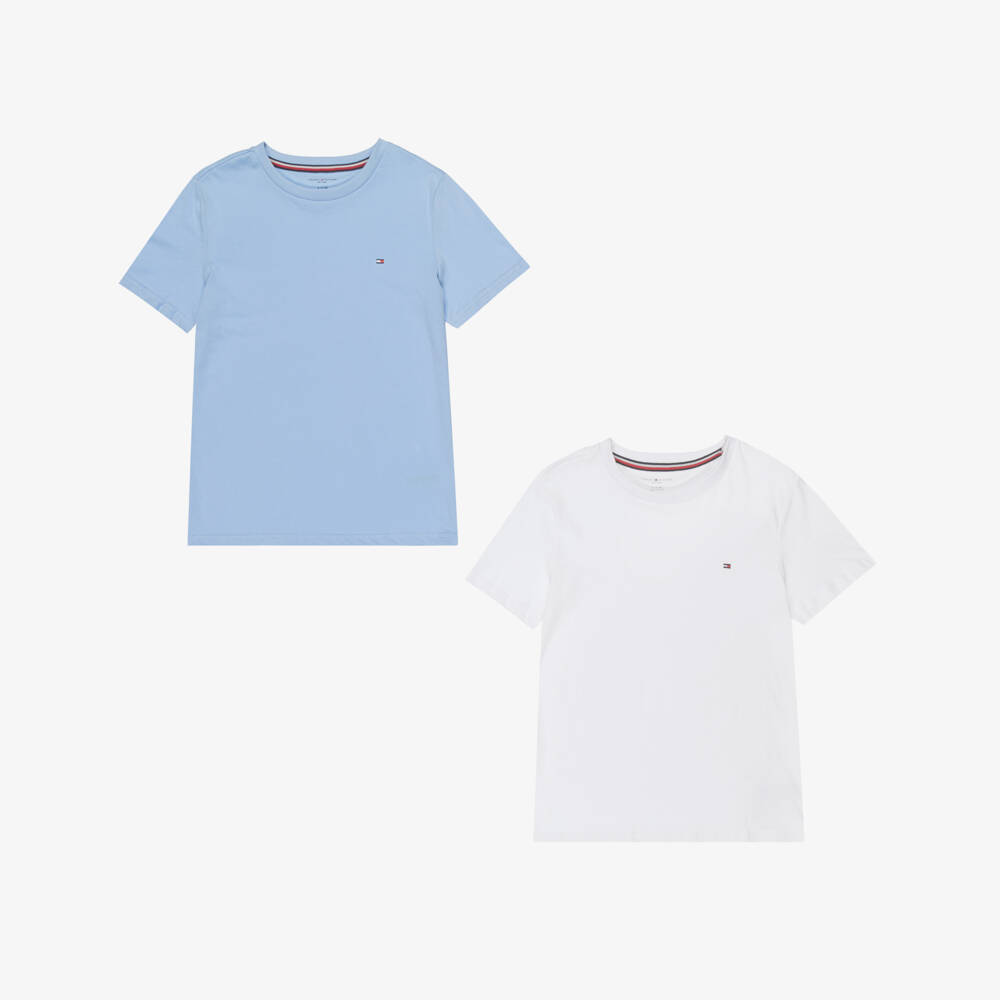 Tommy Hilfiger-Boys Blue & White Cotton Flag Logo T-Shirts (2 Pack) | Childrensalon