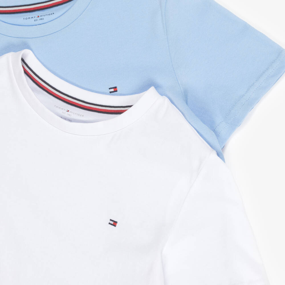 Tommy Hilfiger-Boys Blue & White Cotton Flag Logo T-Shirts (2 Pack) | Childrensalon