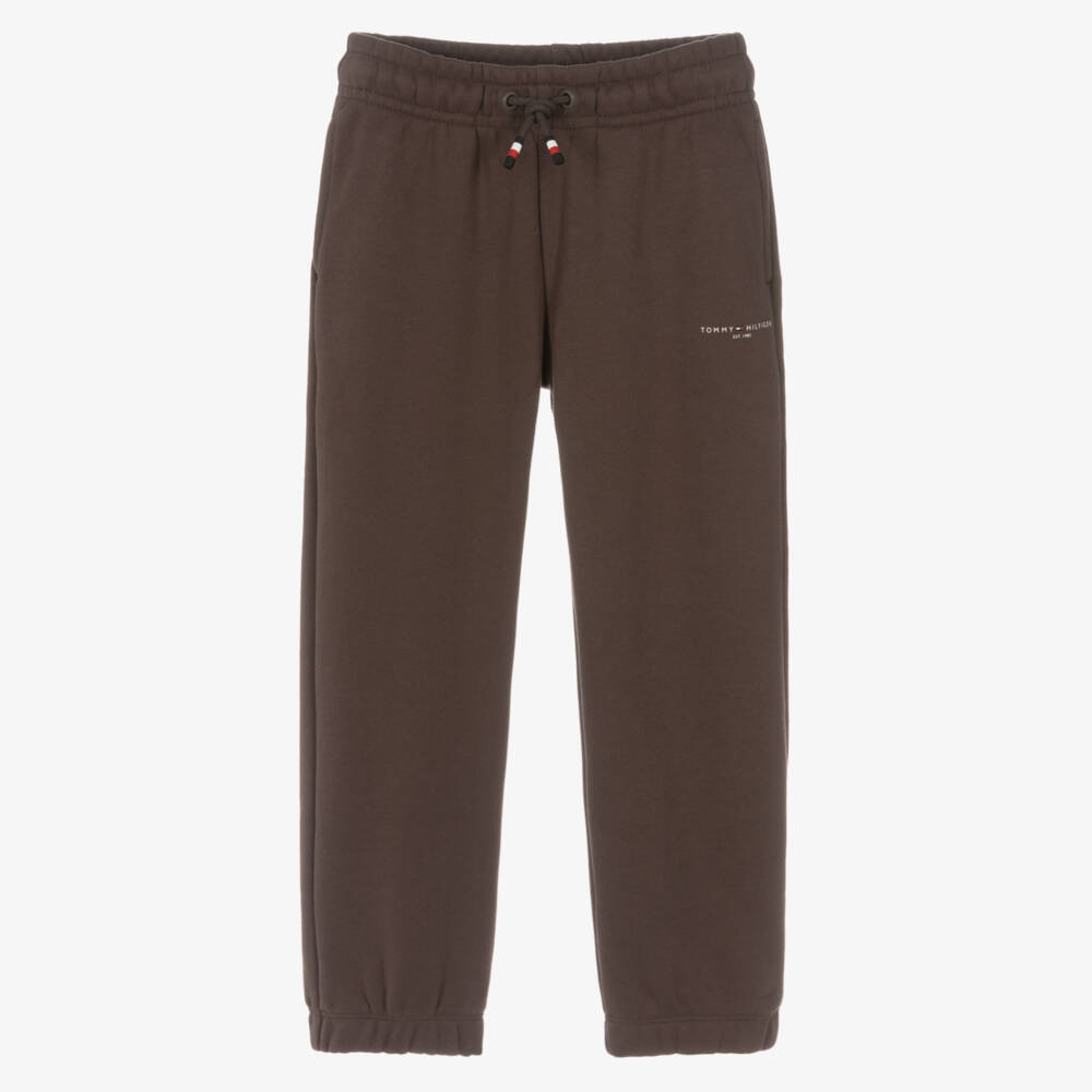 Tommy Hilfiger-Boys Brown Cotton Mini Logo Joggers | Childrensalon