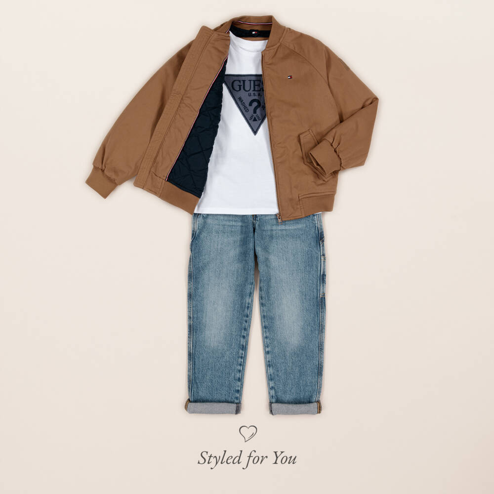 Tommy Hilfiger-Boys Brown Cotton Twill Bomber Jacket | Childrensalon