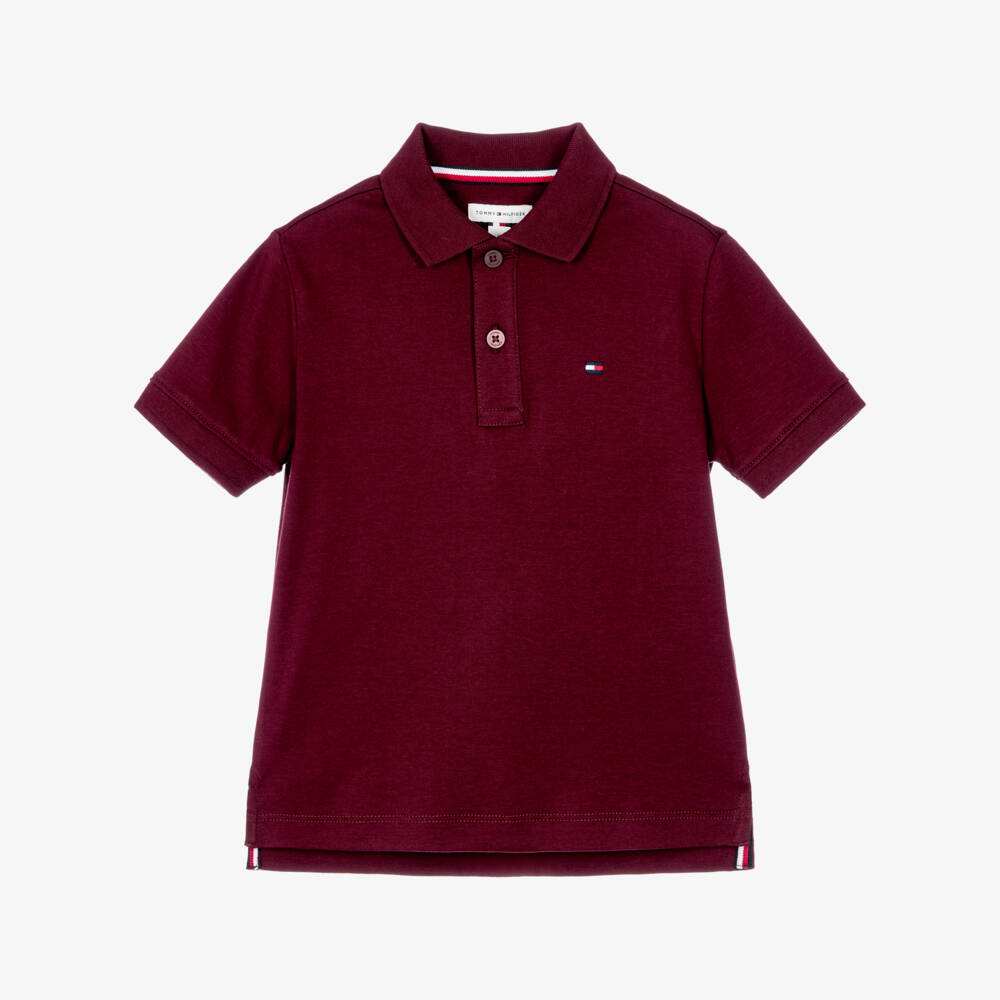 Tommy Hilfiger-Boys Burgundy Cotton Polo Shirt | Childrensalon