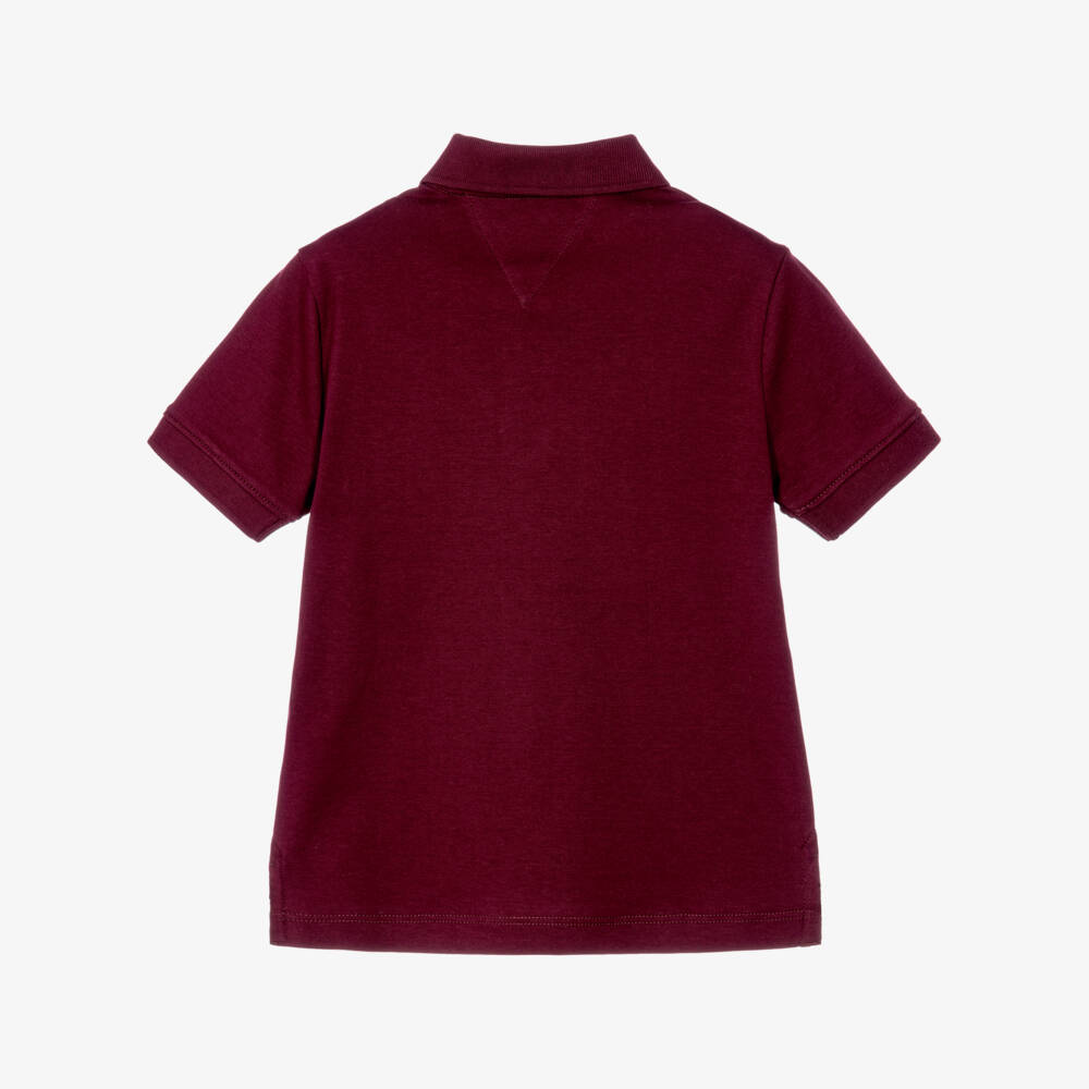 Tommy Hilfiger-Boys Burgundy Cotton Polo Shirt | Childrensalon