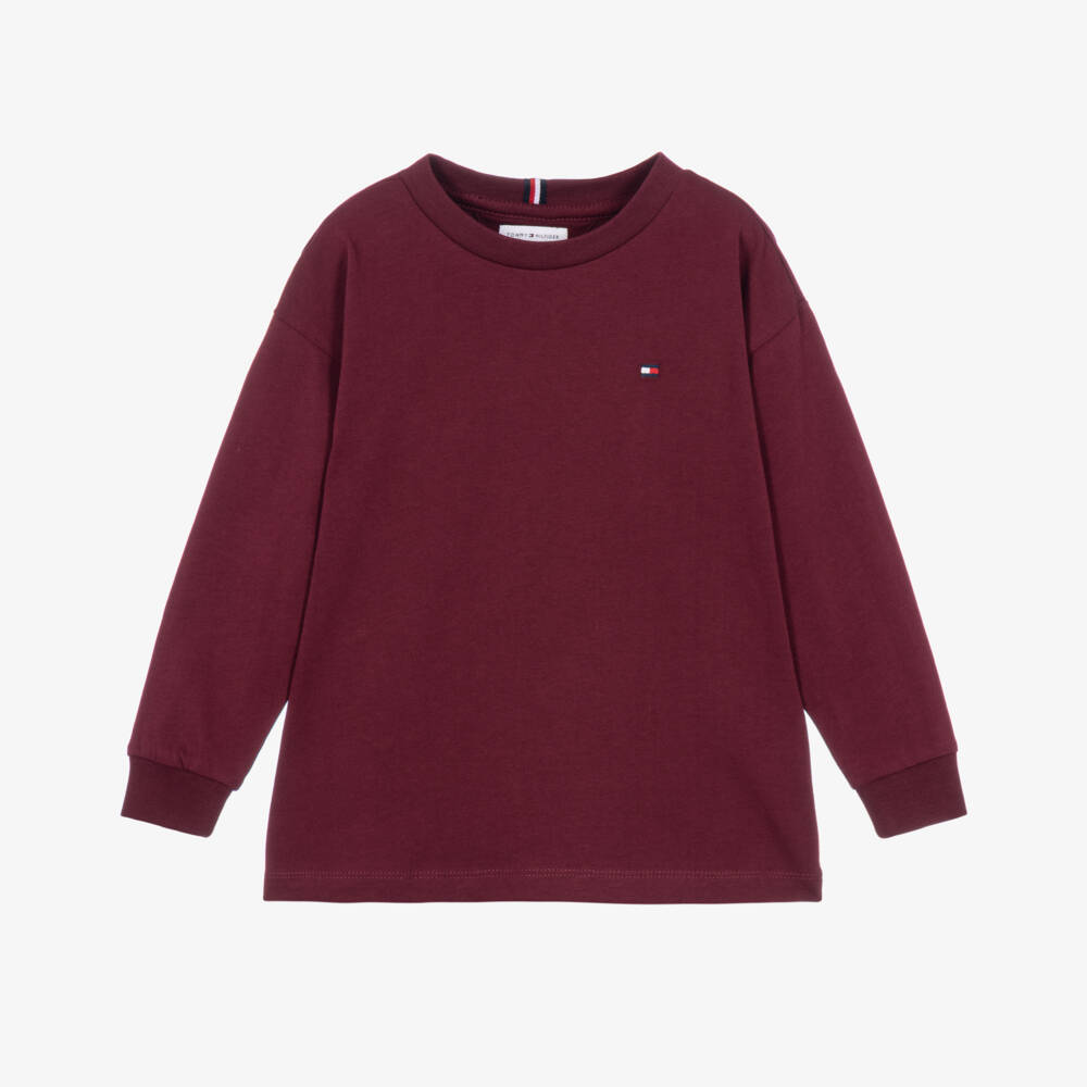 Tommy Hilfiger-Boys Burgundy Long Sleeve T-Shirt | Childrensalon