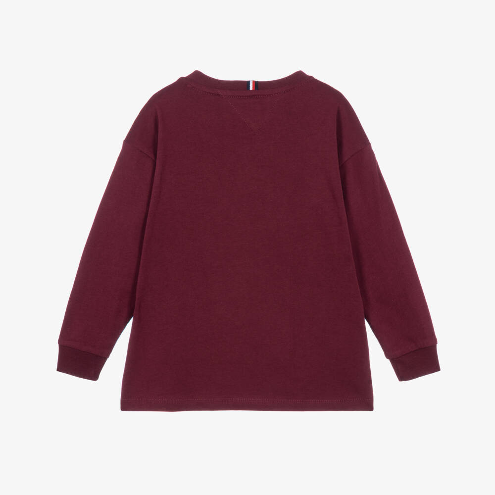 Tommy Hilfiger-Boys Burgundy Long Sleeve T-Shirt | Childrensalon