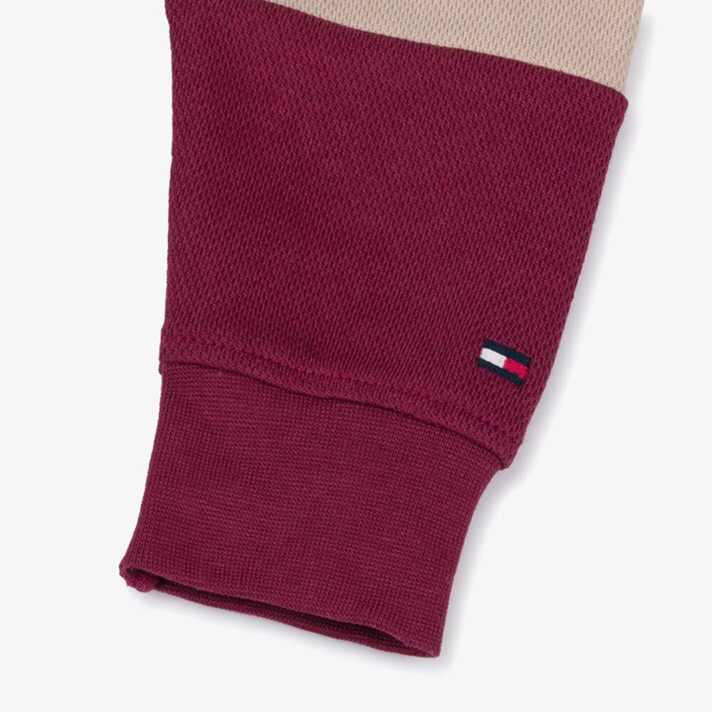 Tommy Hilfiger-Boys Burgundy Red & Beige Striped Polo Shirt | Childrensalon