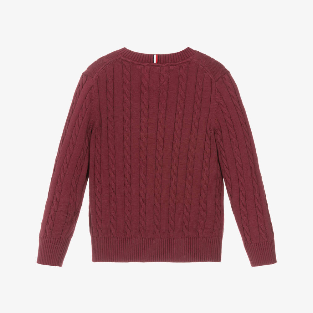 Tommy Hilfiger-Boys Burgundy Red Cable Knit Sweater | Childrensalon