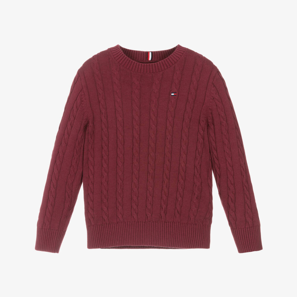 Tommy Hilfiger-Boys Burgundy Red Cable Knit Sweater | Childrensalon