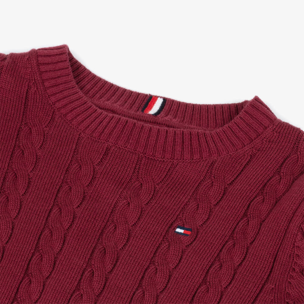 Tommy Hilfiger-Boys Burgundy Red Cable Knit Sweater | Childrensalon