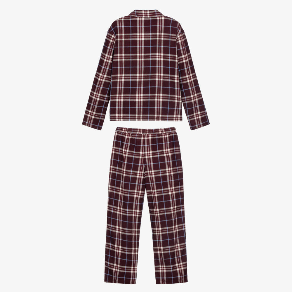 Tommy Hilfiger-Boys Burgundy Red Checked Button Up Pyjamas | Childrensalon