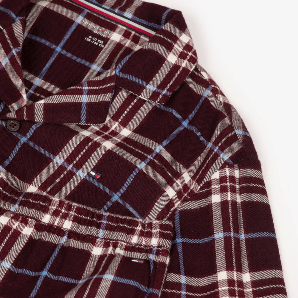 Tommy Hilfiger-Boys Burgundy Red Checked Button Up Pyjamas | Childrensalon
