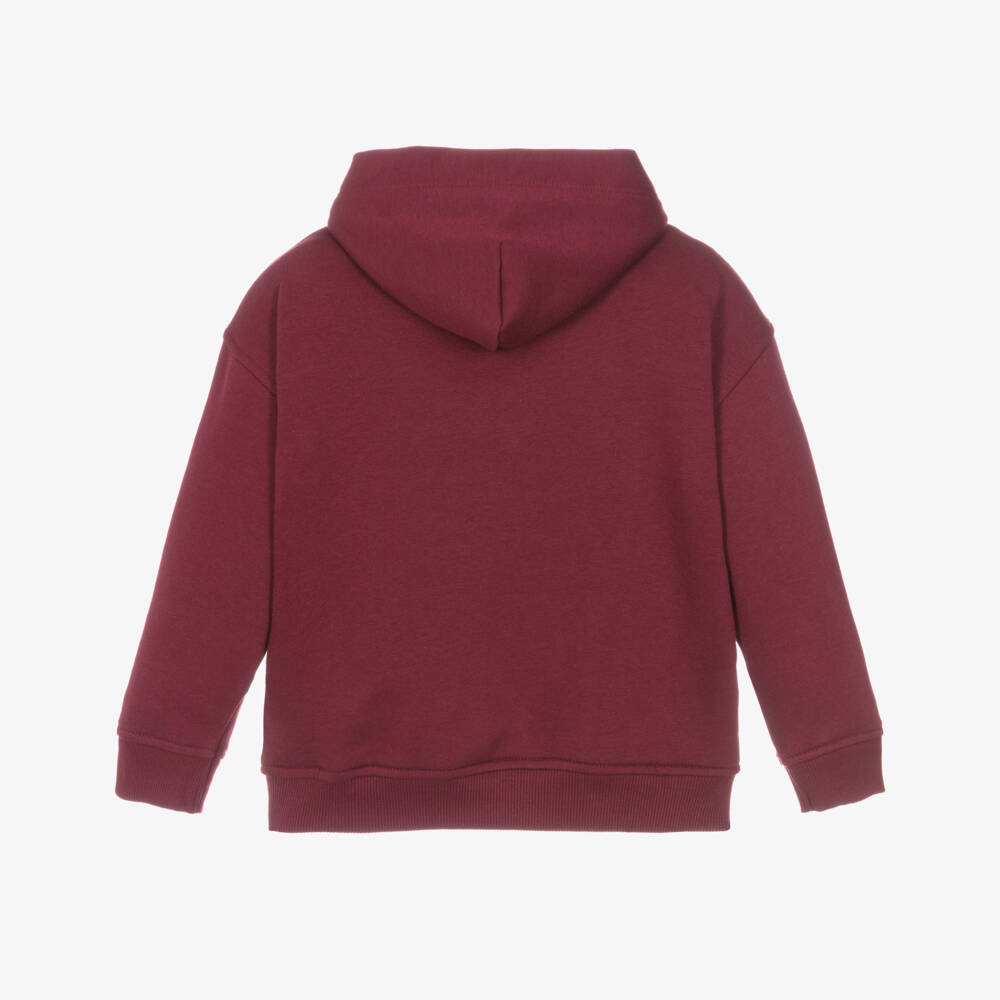 Tommy Hilfiger-Boys Burgundy Red Cotton Hoodie with Arched Logo | Childrensalon