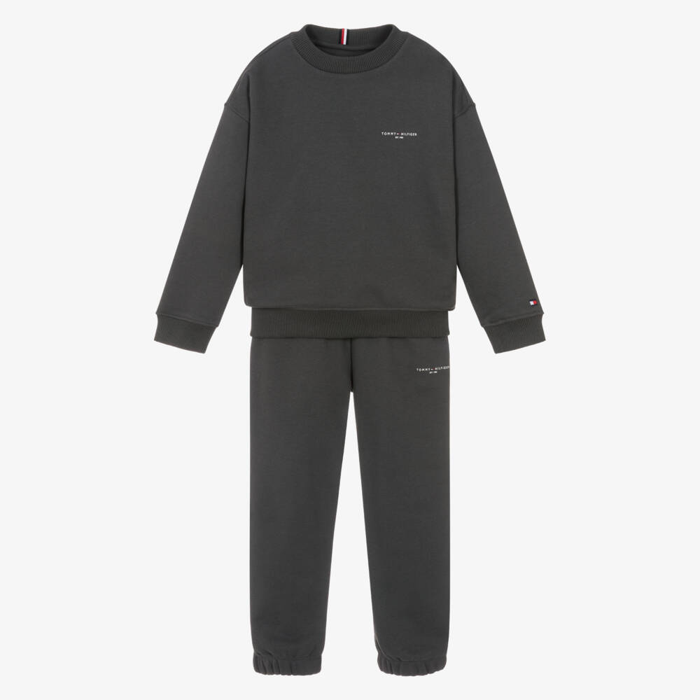 Tommy Hilfiger-Boys Charcoal Grey Cotton Logo Tracksuit | Childrensalon