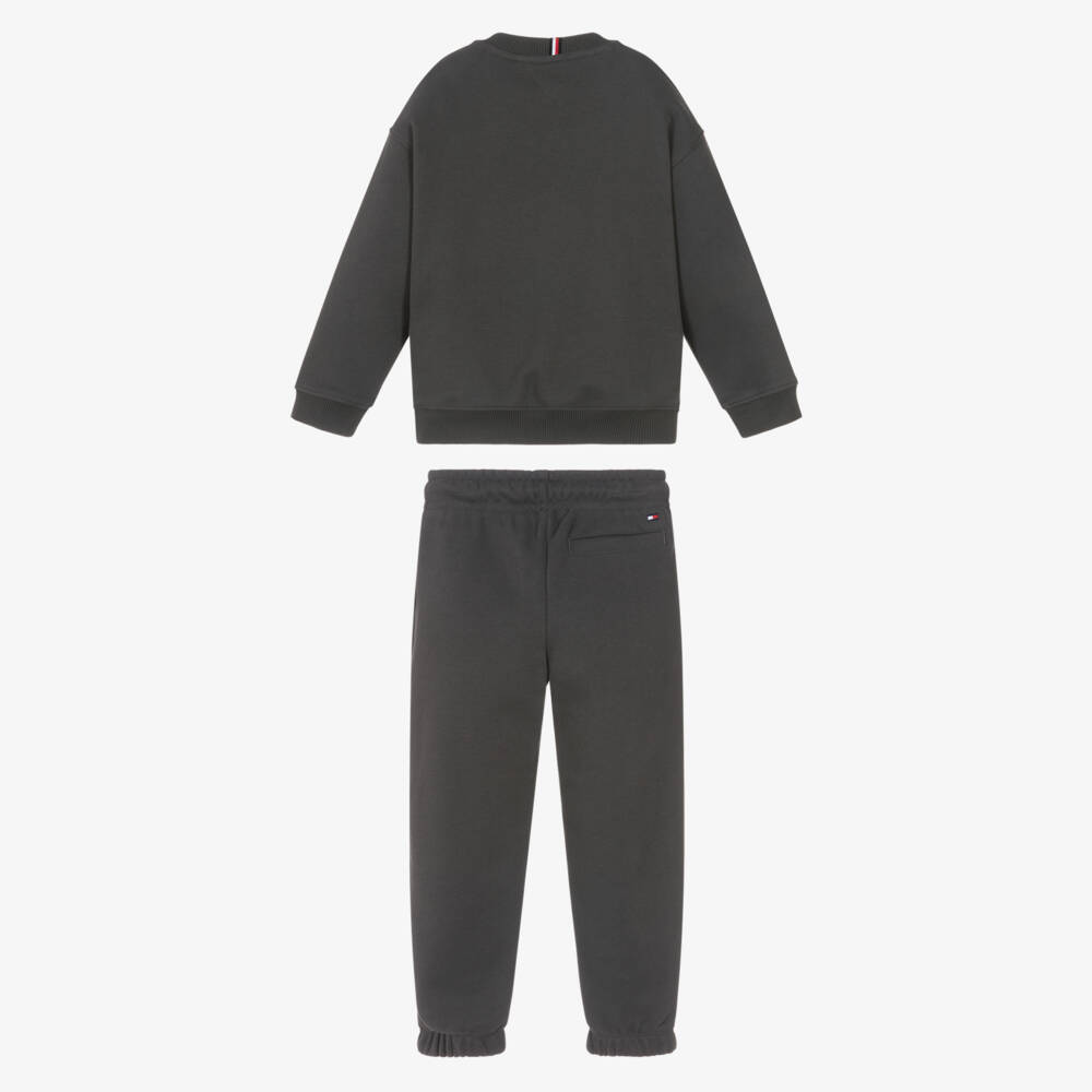 Tommy Hilfiger-Boys Charcoal Grey Cotton Logo Tracksuit | Childrensalon